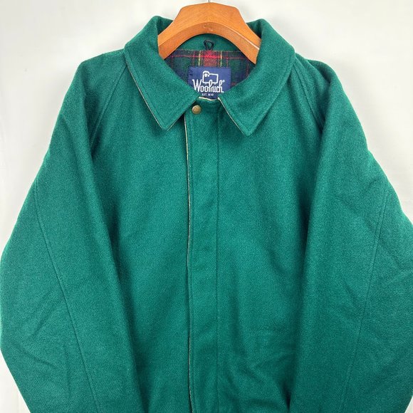 VTG Woolrich Chore Barn Green Coat L Men Wool Flannel Blanket Lined Jacket USA